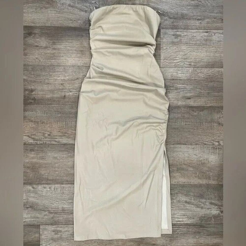 ZARA Blogger Fave Strapless Faux Leather Midi Dress NWT Beige - Picture 15 of 16